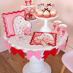 Red and White Bow Pattern Scalloped Cocktail Napkins