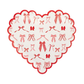 Red and White Bow Pattern Scalloped Heart Shaped Large Dinner Plates