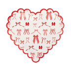 Red and White Bow Pattern Scalloped Heart Shaped Large Dinner Plates