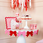 Red and White Bow Pattern Scalloped Heart Shaped Large Dinner Plates