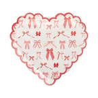 Red and White Bow Pattern Scalloped Heart Shaped Large Dinner Plates