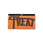 Orange treat sign with bold black letters for Halloween from Parte Haus party supply store in Bethesda MD.