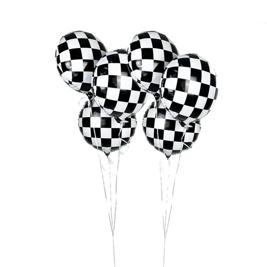 Vintage Race Car Checkered Foil Balloons, 6 ct