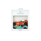 Red and teal vintage race car garland decoration for birthday from Parte Haus party supply store in Bethesda MD