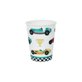 multicolor vintage race car cup with trophy and checkered design racing theme from Parte Haus party supply store in Bethesda MD