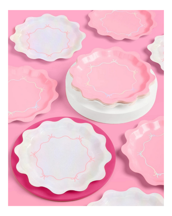 Pink and Iridescent Bow Large Paper Dinner Plates