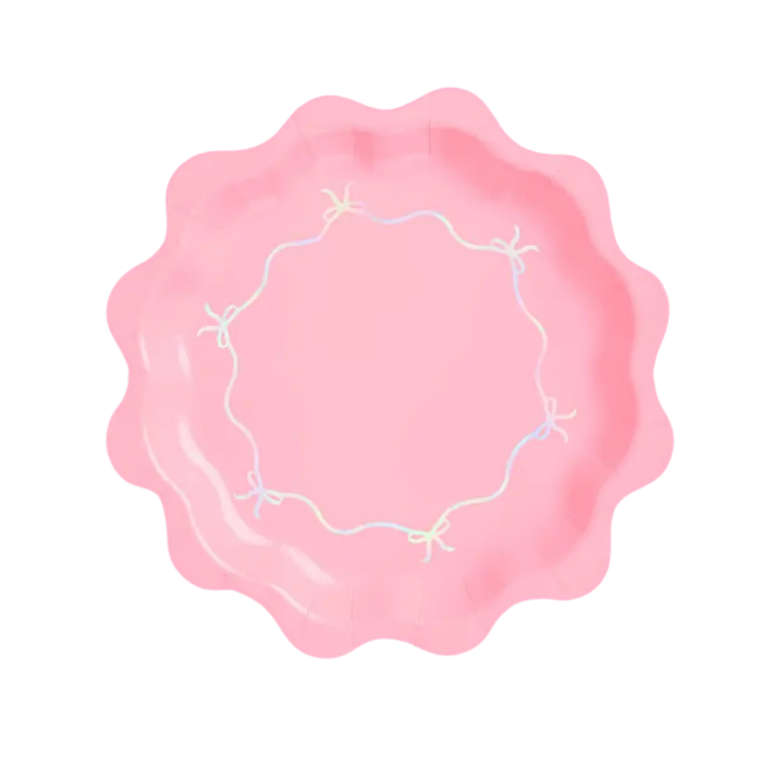 Pink and Iridescent Bow Large Paper Dinner Plates