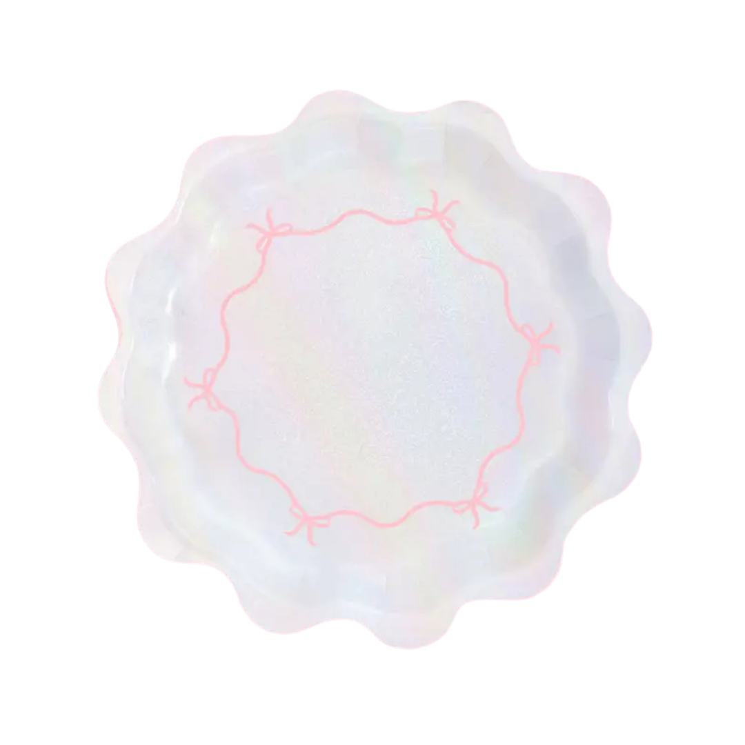 Pink and Iridescent Bow Large Paper Dinner Plates