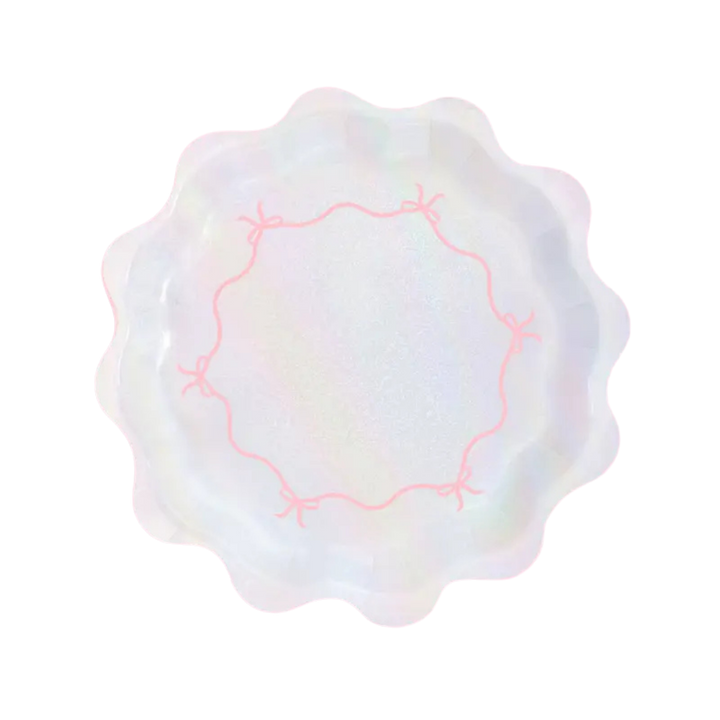Pink and Iridescent Bow Large Paper Dinner Plates