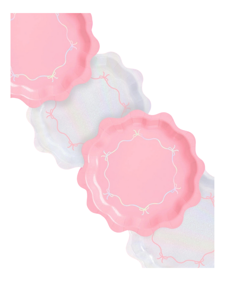 Pink and Iridescent Bow Large Paper Dinner Plates