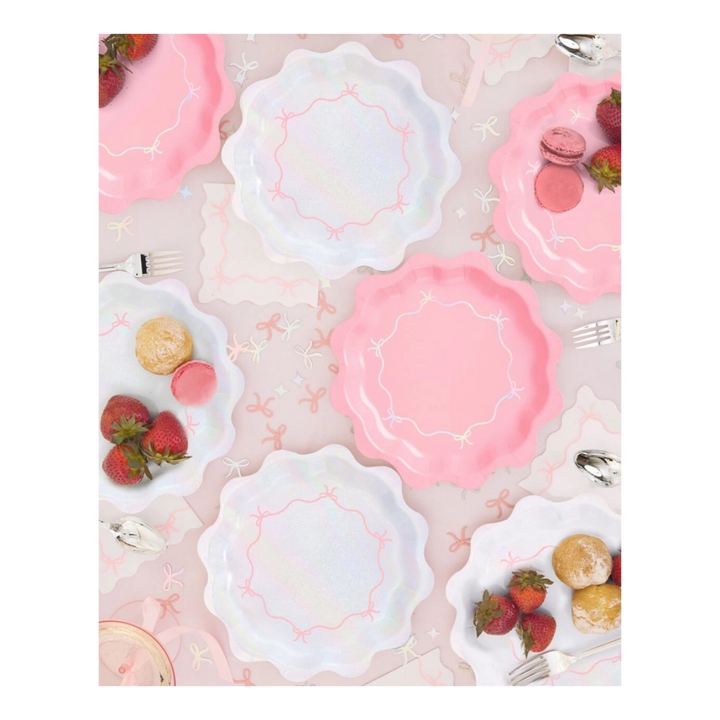 Pink and Iridescent Bow Large Paper Dinner Plates