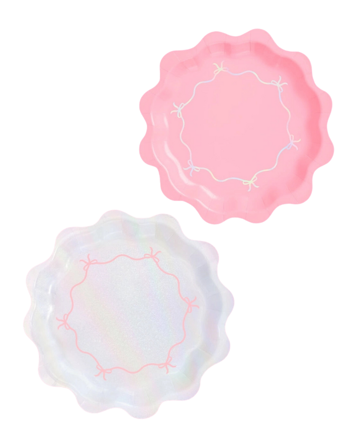 Pink and Iridescent Bow Large Paper Dinner Plates