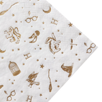 White wizard theme napkin with gold magical symbols for birthday event from Parte Haus party supply store in Bethesda MD