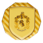 Yellow Hufflepuff shield plate with gold details for wizard party from Parte Haus party supply store in Bethesda MD