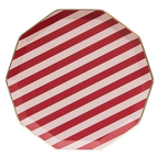 Red and pink striped octagon plate with gold rim for birthday from Parte Haus party supply store in Bethesda MD
