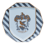 Blue and silver Ravenclaw shield plate with striped border Harry Potter birthday from Parte Haus party supply store in Bethesda MD
