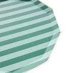 Green striped paper plate modern geometric design birthday from Parte Haus party supply store in Bethesda MD