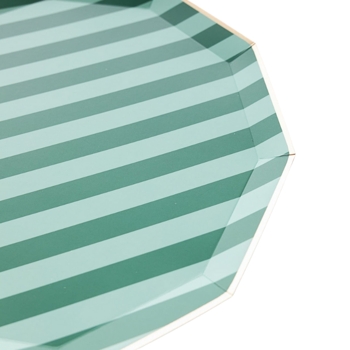 Green striped paper plate modern geometric design birthday from Parte Haus party supply store in Bethesda MD