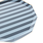 Blue and black striped octagon plate for birthday from Parte Haus party supply store in Bethesda MD