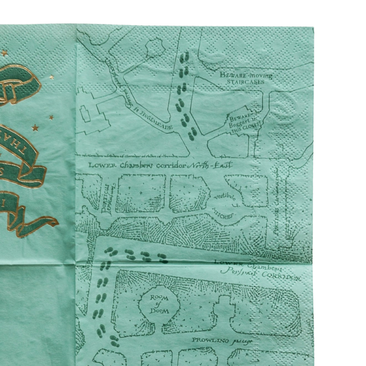 Mint green Harry Potter map napkin for wizard birthday party from Parte Haus party supply store in Bethesda Maryland