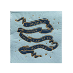Blue Harry Potter napkin with gold stars and magical quote birthday theme from Parte Haus party supply store in Bethesda MD