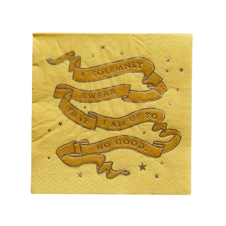 Yellow Harry Potter napkin with gold ribbon and stars birthday theme from Parte Haus party supply store in Bethesda MD
