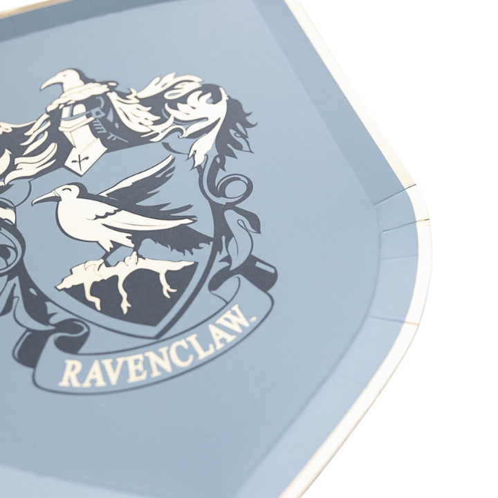 Blue Ravenclaw plate with crest for Harry Potter birthday from Parte Haus party supply store in Bethesda Maryland