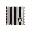 Black and white stripe square paper plate with haunted house design for Halloween from Parte Haus party supply store in Bethesda Maryland