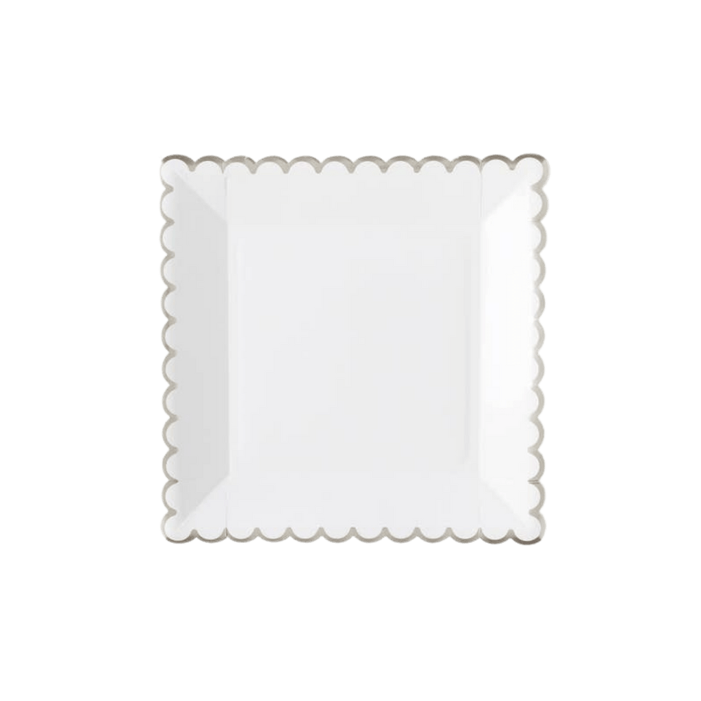 White square scalloped edge plate elegant tableware from Parte Haus party supply store in Bethesda MD