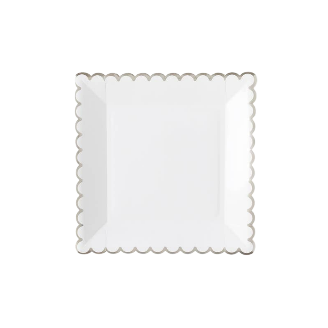 White with Silver Scalloped Large Plate