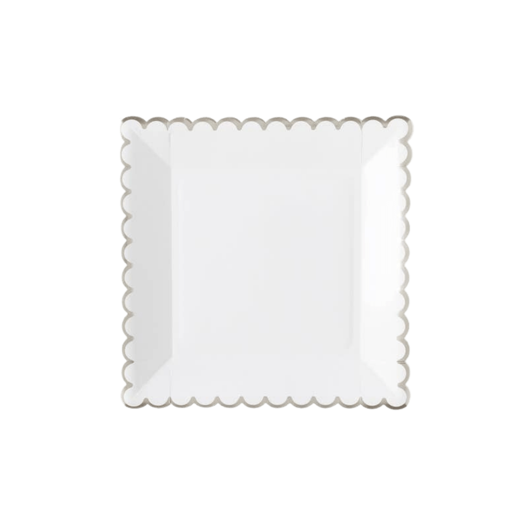White square scalloped edge plate elegant tableware from Parte Haus party supply store in Bethesda MD