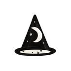 Black wizard hat plate with moon and stars Halloween theme from Parte Haus party supply store in Bethesda Maryland