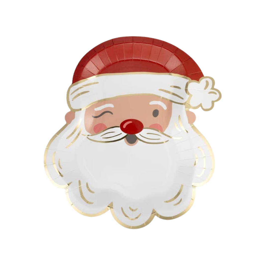 Red and white Santa Claus shaped paper plate Christmas from Parte Haus party supply store in Bethesda Maryland
