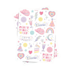 Pastel sticker sheets with party icons and cheerful sayings birthday theme from Parte Haus party supply store in Bethesda MD