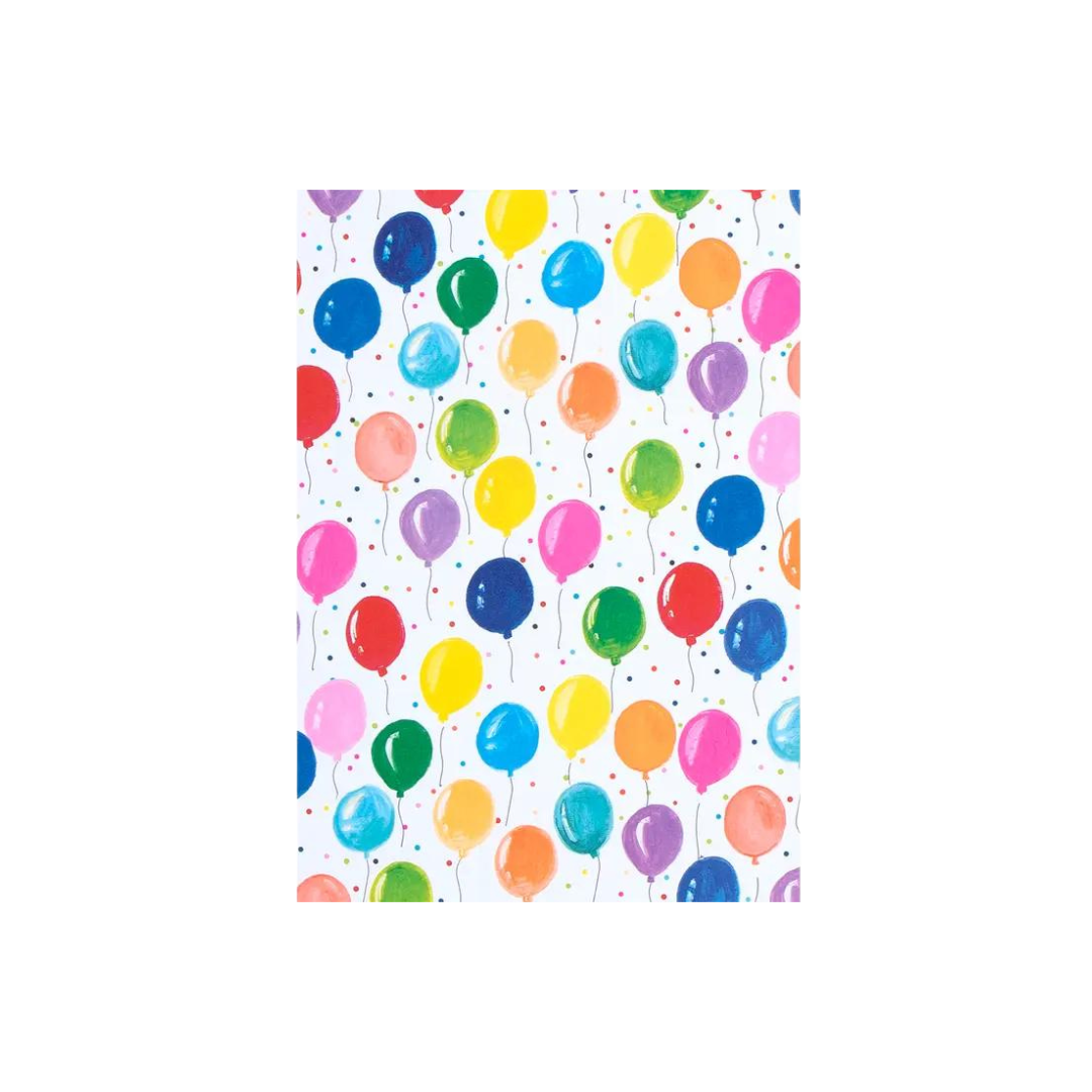 Multicolor balloon gift wrap with painted balloons for birthday from Parte Haus party supply store in Bethesda MD