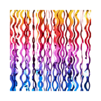 Rainbow foil wavy curtain with groovy design for birthday from Parte Haus party supply store in Bethesda MD.