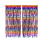 Rainbow wavy foil curtain with metallic shimmer groovy party decor from Parte Haus party supply store in Bethesda MD