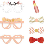 pink and white bridal photo booth props glasses bow ties lipstick bachelorette theme from Parte Haus party supply store in Bethesda Maryland