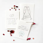 White wedding congrats card set with champagne glasses text and car from Parte Haus party supply store in Bethesda Maryland