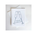 White wedding congratulations card with champagne glasses cheers illustration marriage from Parte Haus party supply store in Bethesda Maryland