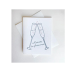 White wedding congratulations card with champagne glasses cheers illustration marriage from Parte Haus party supply store in Bethesda Maryland