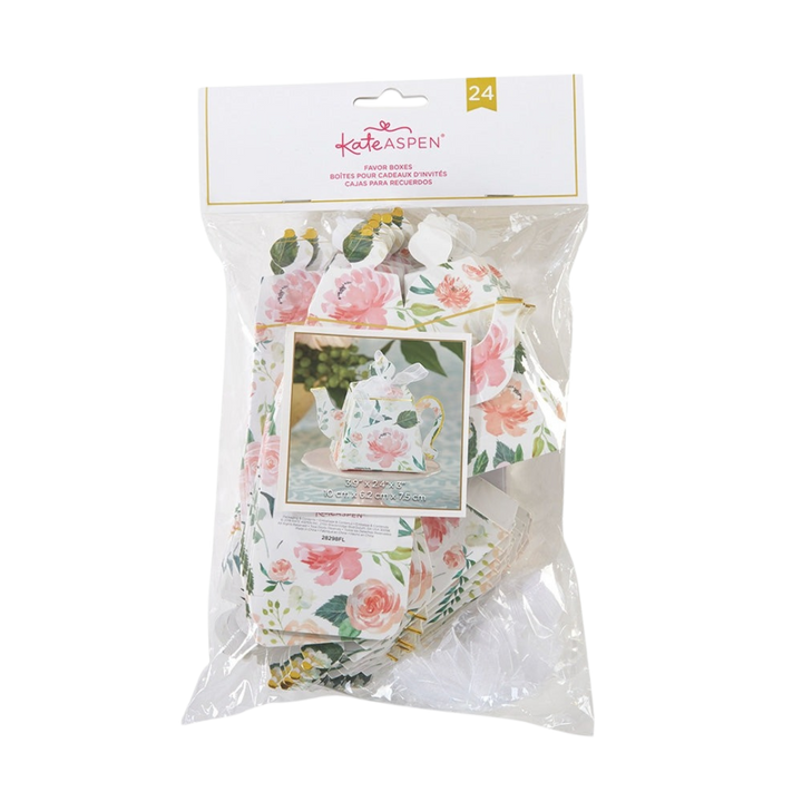 White Floral Teapot Favor Box 