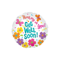 White floral get well foil balloon with colorful flowers and butterflies get well soon from Parte Haus party supply store in Bethesda MD