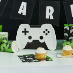 White game controller shaped appetizer dessert plates gaming birthday theme from Parte Haus party supply store in Bethesda Maryland