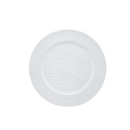 White snakeskin look round plastic charger plate modern dinnerware from Parte Haus party supply store in Bethesda, MD.