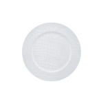 White snakeskin look round plastic charger plate modern dinnerware from Parte Haus party supply store in Bethesda, MD.