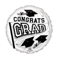 White graduation balloon with black caps and diplomas for graduation from Parte Haus party supply store in Bethesda MD.