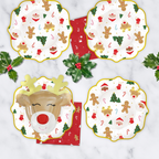 White red and green Christmas icon plates with festive designs for holiday from Parte Haus party supply store in Bethesda MD