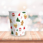 White red and green Christmas cup with festive icons for holiday from Parte Haus party supply store in Bethesda MD