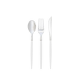 White silver plastic cutlery set with spoon fork knife for events from Parte Haus party supply store in Bethesda MD